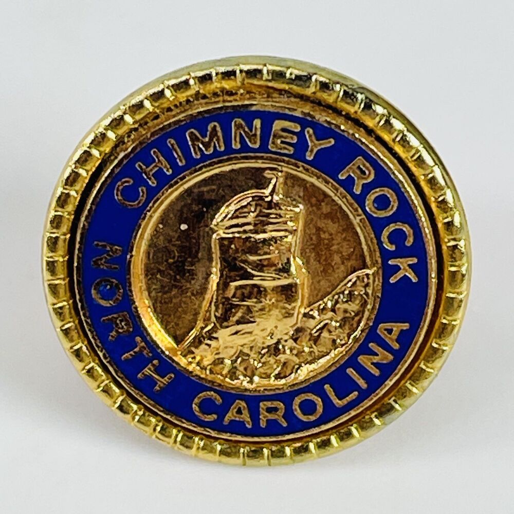 Vintage Chimney Rock North Carolina Souvenir Pinback Button Gold Blue Travel NC